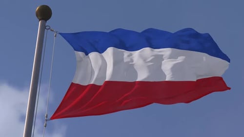 Realistic Blue White Red Striped Flag Waving on Flagpole