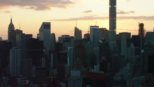 Aerial View of Skyscrapers and Buildings in Downtown Manhattan, New York City,