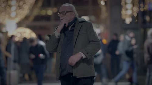 Elderly Homeless Man Suffering From Poverty Looking for Help at Train Station