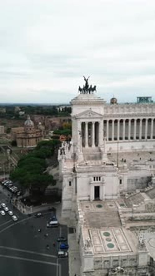 Aerial video of the Alter della Patria in Rome. Italy on a sunny day