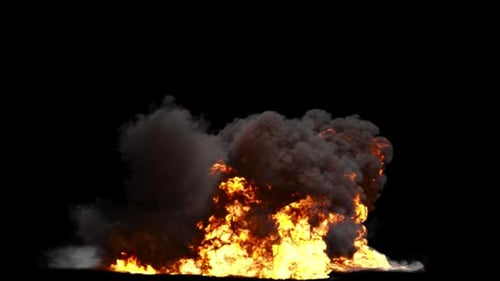 Large fire burning close up, transparent background