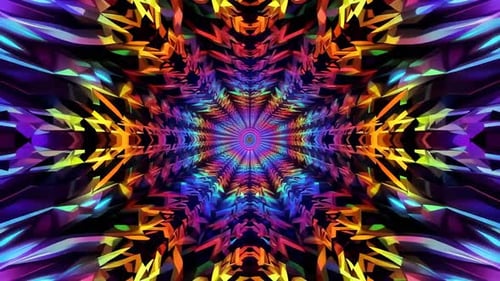 Lebendige Neon-Tunnel-Bewegungsgrafik mit geometrischem Kaleidoskop Lo