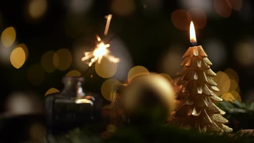 Sparkling Holiday: Candle and Sparkler Celebrate Christmas