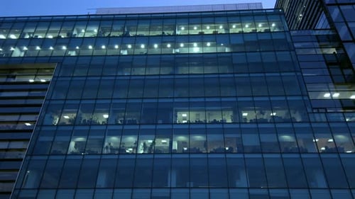Corporate building Real Estate , office buildings with glass reflections at sunset