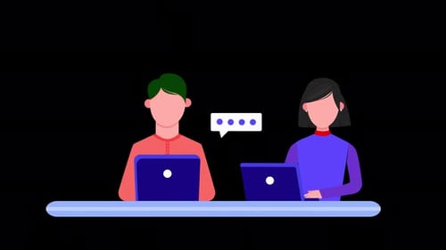 Flat Design Animation of People Working and Chatting on Laptops