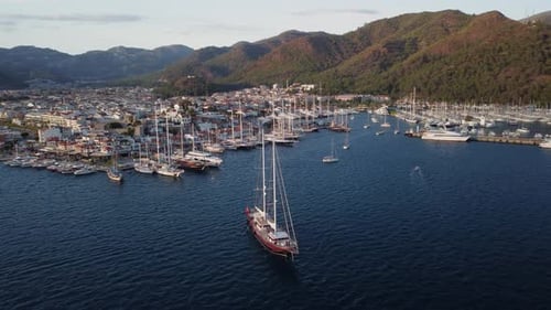 Aerial view of yachts in Marmaris Marina, Turkey