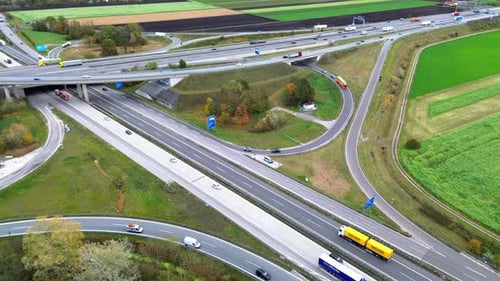 Aerial Drone Footage 4k of highway with traffic and interchange