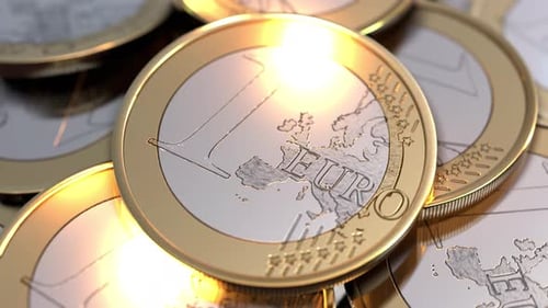 Shiny One Euro Coins Pile Finance Background Loop