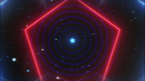Neon Glowing Pentagons and Futuristic Tunnel Background Loop