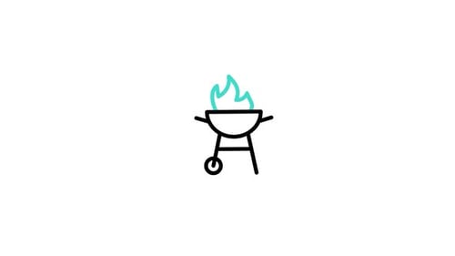 Line Art BBQ Grill Icon Animation with Flat Design Flames