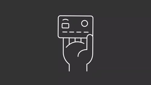 Animated hand with credit card white icon