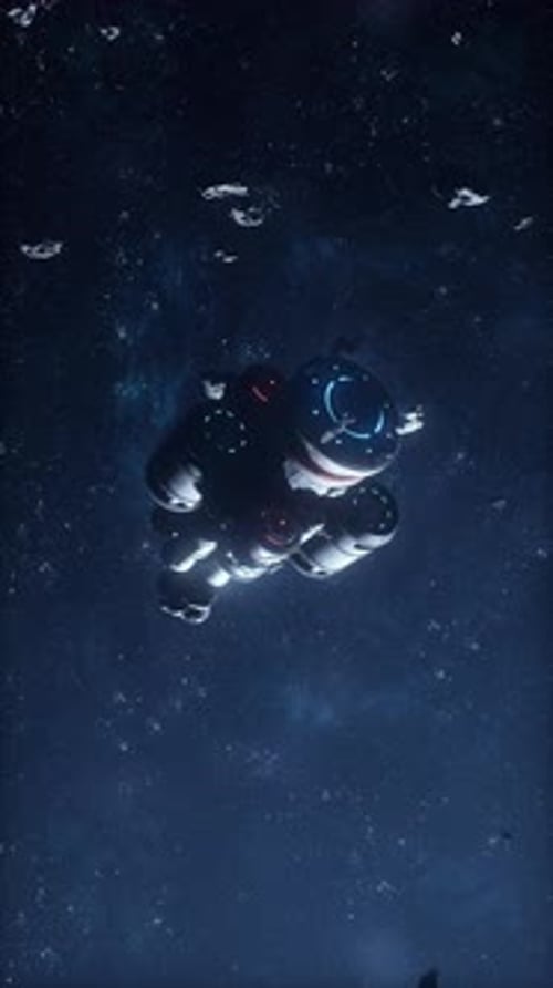 A Futuristic Spaceship Exploring an Asteroid Belt in Deep Space