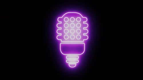 Glowing electric light bulb animation. Neon bulb icon.