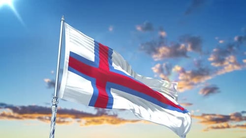 Waving Faroe Islands Flag Realistic 3D Animation