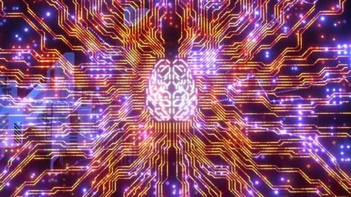 advanced computer computing technology. animation the electronic brain