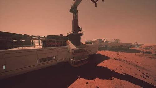 Base and Spaceship on Planet Mars