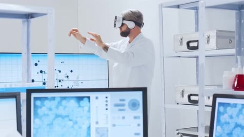 Gentechniker nutzen Virtual-Reality-Technologie, an der ein professionelles Wissenschaftlerteam arbeitet