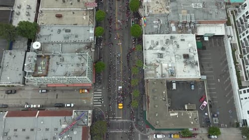 4K Aerial, June 2023, LA Pride Parade in Hollywood, California, USA.
