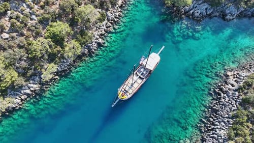 Wooden Gulet Ship Anchored in a Scenic Bay