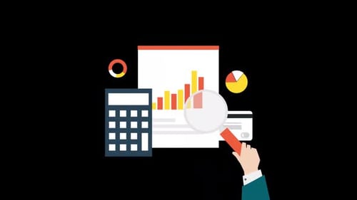 Stocks And Investments Analysis with Magnifying Glass Alpha Channel