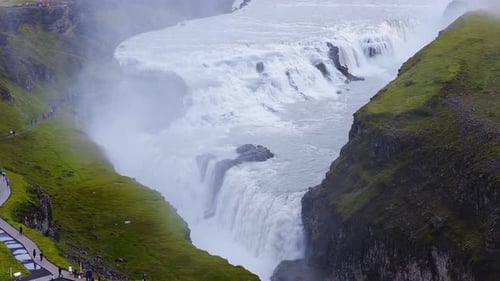 Aerial View of Gullfoss Waterfall and Canyon in Southwest Iceland