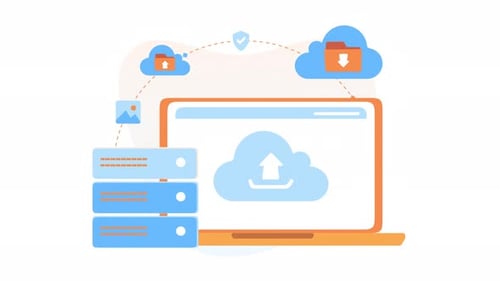 Cloud data transfer servers, representing seamless information exchange. Ideal for tech concepts.