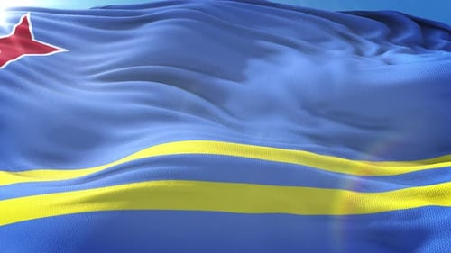 Realistic Aruba Flag Waving in Bright Sunlight Loop