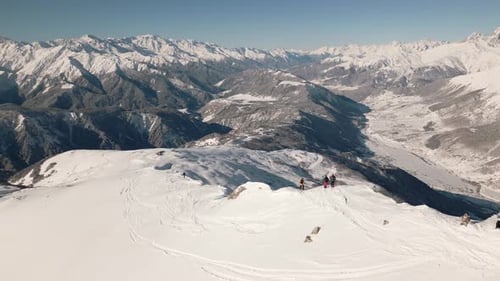 Skiers Freeriding In Tetnuldi Ski Resort (Panning )