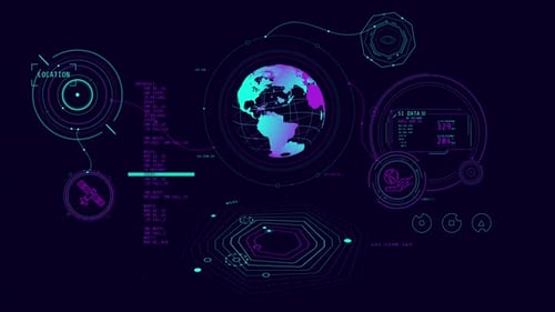 Futuristic Holographic Earth HUD Display with Data UI Elements