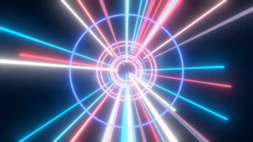 Abstract multi-colored energy futuristic hi-tech tunnel of flying circles and lines neon