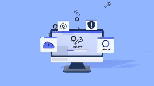 Animation of Software Updates, System Upgrades, and Maintenance Concepts.