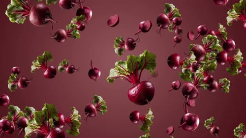 Realistic Red Beets Falling Slices Seamless Loop Background