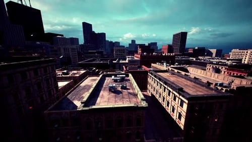 Urban Skyline View Overlooking Buildings and Rooftops at Dusk in a City
