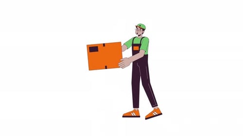 Animated Flat Design Delivery Person Lifting Package