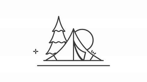 Ilustración de iconos animados de tienda de campaña, diseño gráfico en movimiento, vídeo