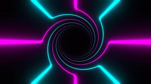 Pink And Cyan Rotating Spiral Neon Lines Background Vj Loop In 4K