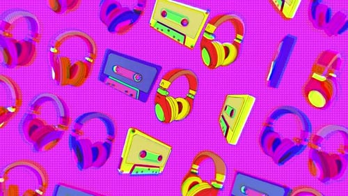 Retro Music Pattern With Glitch Effect Seamless Loop