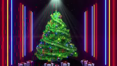 Christmas Tree with Rotating Gifts and Neon Lights