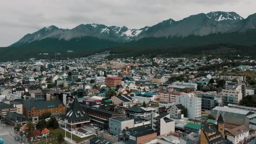 Goverment House, Resort Town Of Ushuaia City In Tierra del fuego, Argentina, Patagonia. - aerial sho