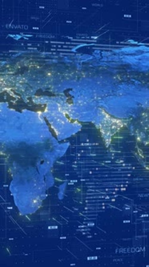 Futuristic Spinning Earth Global Data Network Vertical Display