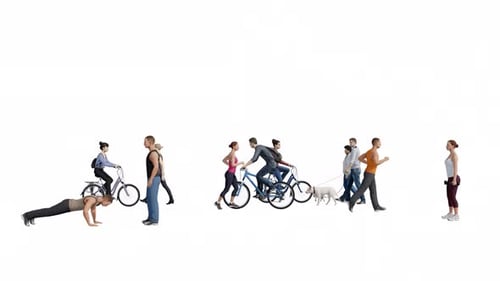 Group of 3d Exercise People on White Background Alpha Channel