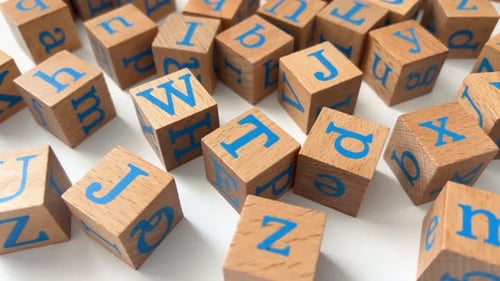 Wooden Alphabet Blocks with Blue Letters