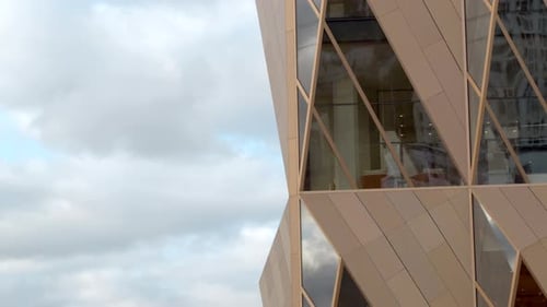Top View of Stylish Office Building Stock Footage Beautiful High Windows of Office Building on
