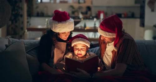 Festive Family Reading a Christmas Book Together
