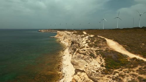 Wind turbines.