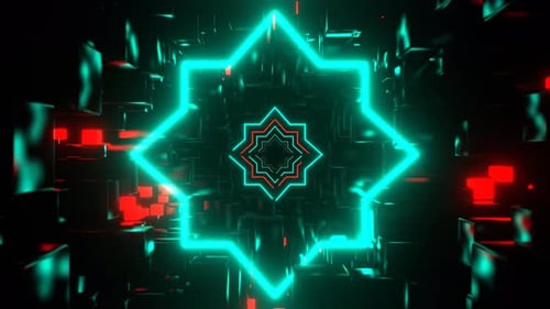 Red And Turquoise Extraterrestrial Tunnel With Geometric Neon Background Vj Loop In 4K