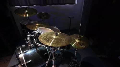 music rehearsal studio Close-up of black drum kit in studio