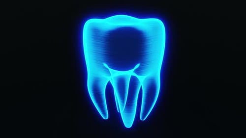 Seamless looping of blue HUD tooth scanning and rotating on black background