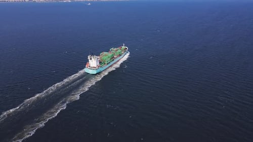Aerial View of Cargo Vessel Carrying Container for Export Goods