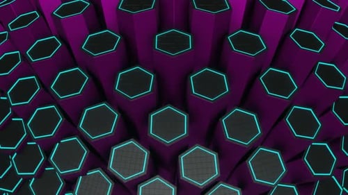 Pink And Cyan Hexagonal Circular Motion Background Vj Loop In HD